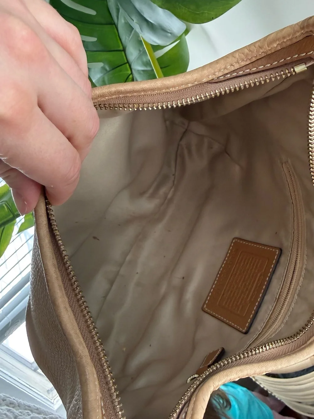Coach Pebbled Leather Hobo Shoulder Bag in Beige-Tan